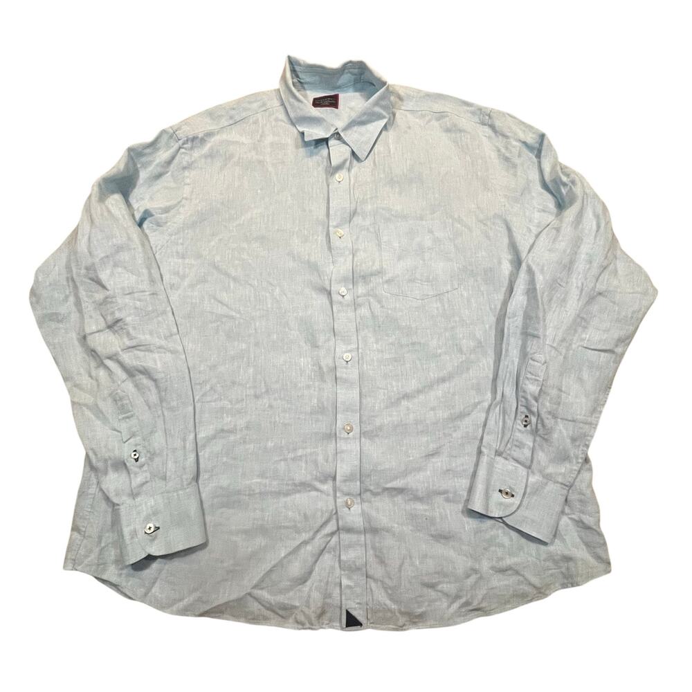 UNTUCKit Linen Button Up Shirt Mens XXL Blue Relaxed Fit Wrinkle‎ Resistant